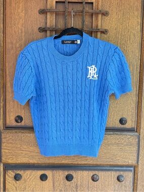 Ralph Lauren Royal Blue Cable-Knit Short Sleeve Sweater Size L